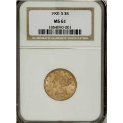 1901-S $5 MS61 NGC. NGC Census: (745/3585). PCGS P