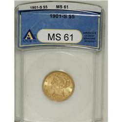 1901-S $5 MS61 ANACS. NGC Census: (747/3594). PCGS