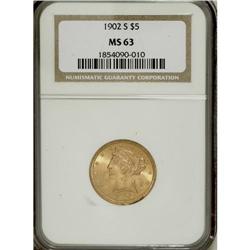 1902-S $5 MS63 NGC. NGC Census: (387/567). PCGS Po