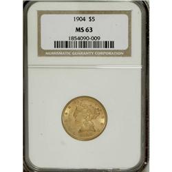 1904 $5 MS63 NGC. NGC Census: (579/371). PCGS Popu