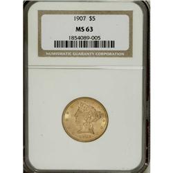 1907 $5 MS63 NGC. NGC Census: (1306/780). PCGS Pop