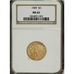 1909 $5 MS62 NGC. NGC Census: (1090/664). PCGS Pop