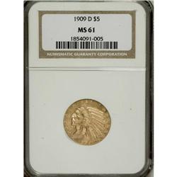 1909-D $5 MS61 NGC. NGC Census: (3626/14475). PCGS