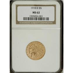 1910-D $5 MS62 NGC. NGC Census: (220/82). PCGS Pop