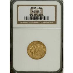 1911 $5 MS61 NGC. NGC Census: (1612/2713). PCGS Po