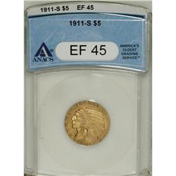 1911-S $5 XF45 ANACS. NGC Census: (46/1173). PCGS