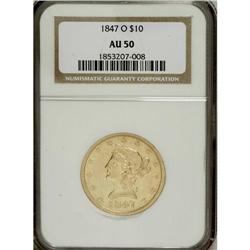 1847-O $10 AU50 NGC. NGC Census: (87/290). PCGS Po