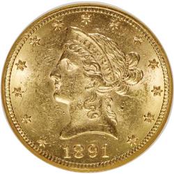 1891-CC $10 AU58 NGC. NGC Census: (359/1077). PCGS Pop