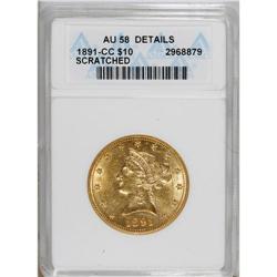 1891-CC $10 --Scratched--ANACS. AU58 Details. NGC Censu
