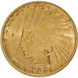 1908-D $10 No Motto AU58 NGC. NGC Census: (184/314). P