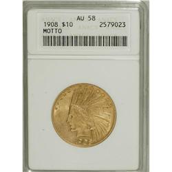 1908 $10 Motto AU58 ANACS. NGC Census: (376/1836).