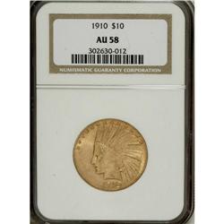 1910 $10 AU58 NGC. NGC Census: (318/2887). PCGS Po