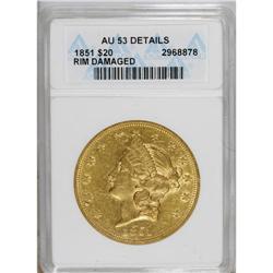 1851 $20 --Rim Damaged--ANACS. AU53 Details. NGC Ce