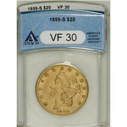 1859-S $20 VF30 ANACS. NGC Census: (13/541). PCGS