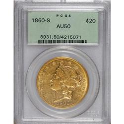 1860-S $20 AU50 PCGS. PCGS Population (69/113). NG