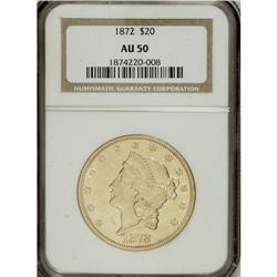 1872 $20 AU50 NGC. NGC Census: (38/427). PCGS Popu