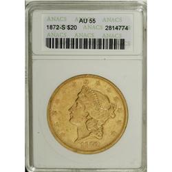 1872-S $20 AU55 ANACS. NGC Census: (259/406). PCGS