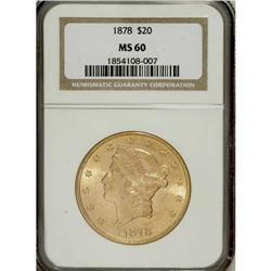 1878 $20 MS60 NGC. NGC Census: (188/527). PCGS Pop