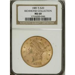1881-S $20 MS60 NGC. NGC Census: (95/216). PCGS Po