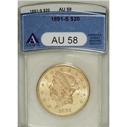 1891-S $20 AU58 ANACS. NGC Census: (236/3653). PCG
