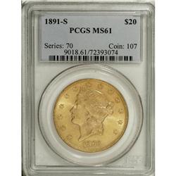 1891-S $20 MS61 PCGS. PCGS Population (684/2024).