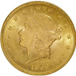 1899 $20 MS63 NGC. NGC Census: (3317/831). PCGS Popula