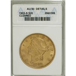 1902-S $20 --Cleaned--ANACS. AU50 Details. NGC Cens
