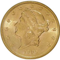 1905-S $20 MS61 NGC. NGC Census: (448/965). PCGS Popul