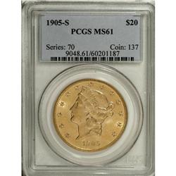 1905-S $20 MS61 PCGS. PCGS Population (252/1094).