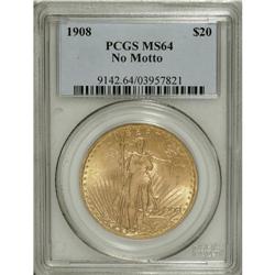 1908 $20 No Motto MS64 PCGS. Ex: December 2001, Co