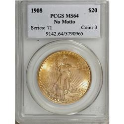 1908 $20 No Motto MS64 PCGS. PCGS Population (2250