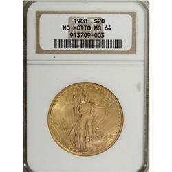 1908 $20 No Motto MS64 NGC. NGC Census: (27471/171