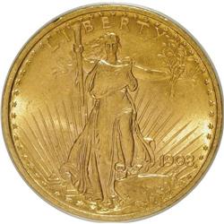 1908 $20 No Motto MS64 PCGS. PCGS Population (22579/12