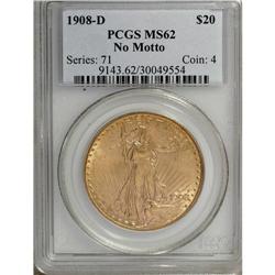1908-D $20 No Motto MS62 PCGS. PCGS Population (85