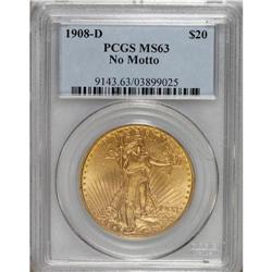 1908-D $20 No Motto MS63 PCGS. PCGS Population (94