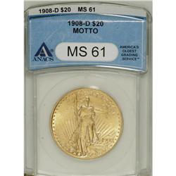 1908-D $20 Motto MS61 ANACS. NGC Census: (141/1460