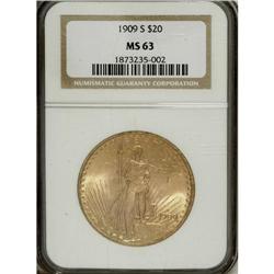 1909-S $20 MS63 NGC. NGC Census: (1446/1443). PCGS