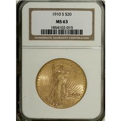 1910-S $20 MS63 NGC. NGC Census: (892/569). PCGS P