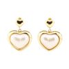 Image 1 : Heart Shaped Mother of Pearl Dangle Earrings - 14KT Yellow Gold