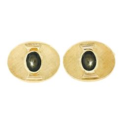 Vintage Men's 18kt Gold Oval Brown Star Sapphire Florentine Cuff Links