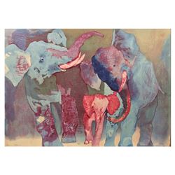 Edwin Salomon, "Elephant Family" Hand Signed Limited Edition Serigraph with Lett