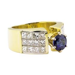 3.18 ctw Blue Sapphire And Diamond Ring - 18KT Yellow Gold