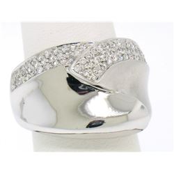 14k White Gold Dual Finish 1 ctw Pave Diamond Bold  Swirled Dinner Ring Band