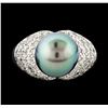 Image 2 : Pearl and Diamond Ring - 14KT White Gold