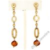 Image 1 : 14kt Yellow Gold Polished and Textured Link Briolette Bead Citrine Dangle Earrin