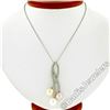 Image 3 : 14kt White Gold 0.55 ctw Diamond & Tri-Color Pearl Tulip Flower Pendant Necklace