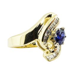 1.58 ctw Oval Brilliant Blue Sapphire And Diamond Ring - 14KT Yellow Gold