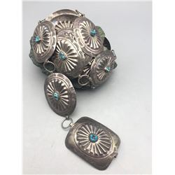 Great Older Sterling Silver and Turquoise Link Concho Belt