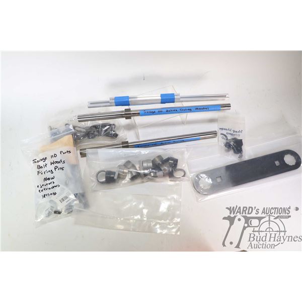 Selection of Savage 110 parts and tools including barrel nuts, recoil lugs, injector, extractors, sp