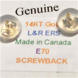 14K Yellow Gold Screwback Earrings, Made in Canada, Suggested Retail Value $140